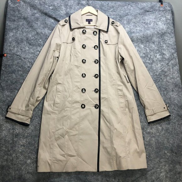 long tall sally Jackets & Blazers - Long Tall Sally Jacket Coat Womens XL Beige Button Front Trench Nylon Cotton